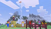 A fox being flung into the air from a geyser in Minecraft