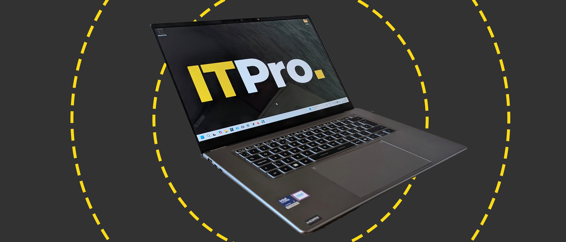 The MSI Prestige A16 AI+ on the ITPro background 