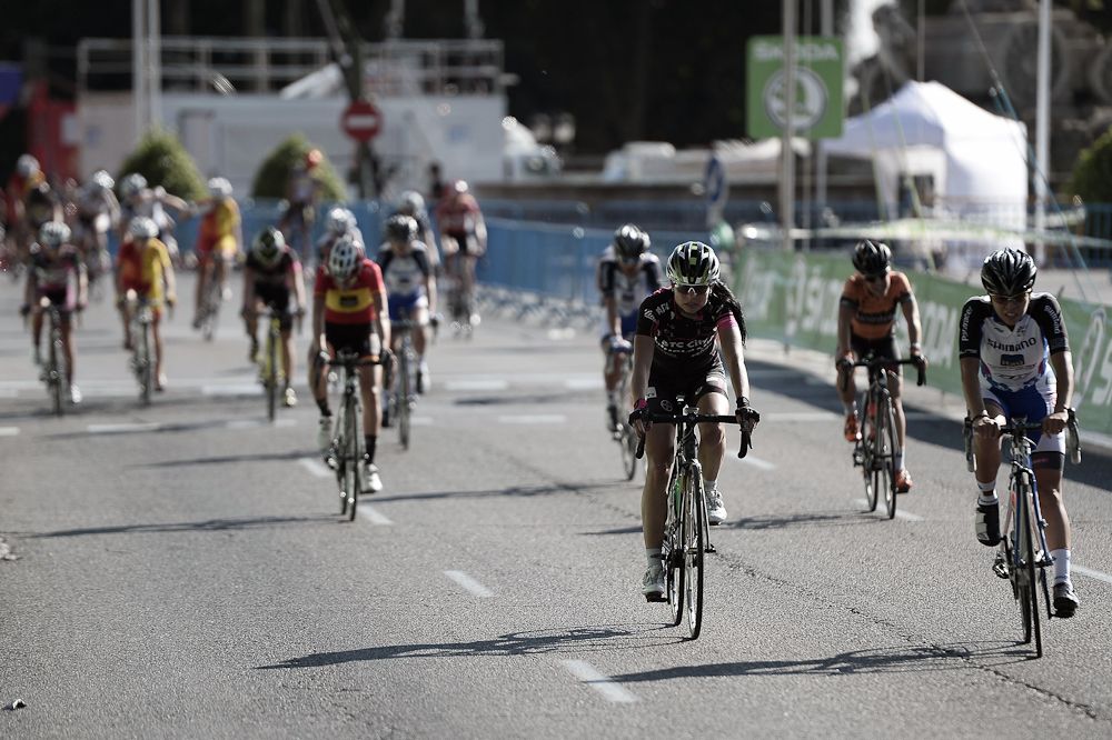 Cyclists compete in the inaugural Madrid Challenge by La Vuelta.