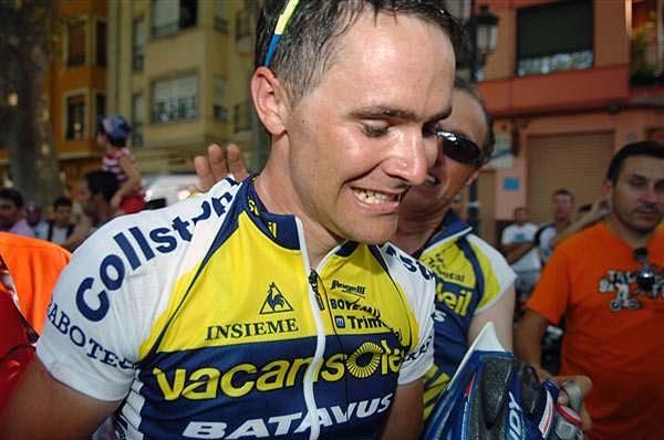 Borut Bozic (Vacansoleil) is congratulated after his stage win.