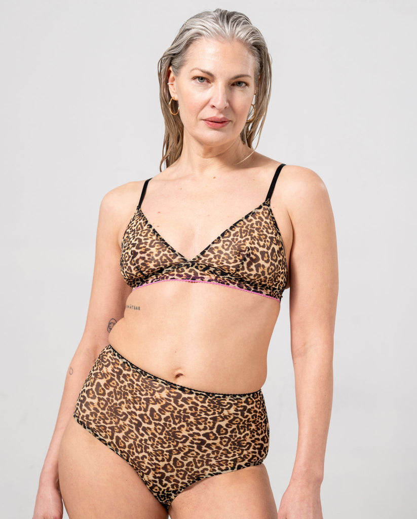 Mesh Triangle Bralette Leopard/candy Pink - Xs