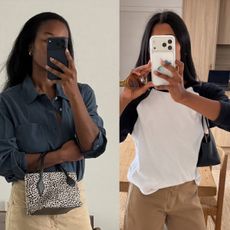 Influencers wearing dark taupe jeans