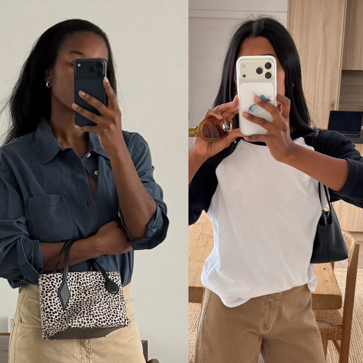Influencers wearing dark taupe jeans