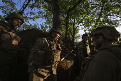 Ukrainian soldiers on the frontline near Donetsk 