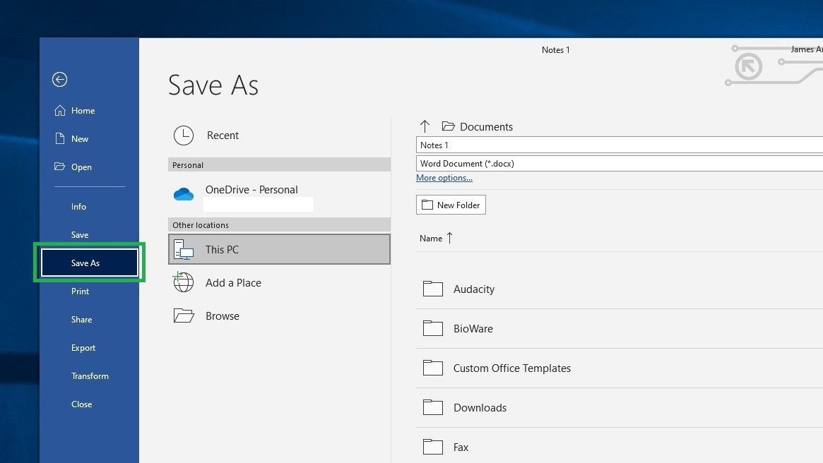 How to save a Word document as a PDF step 2: Click Save As