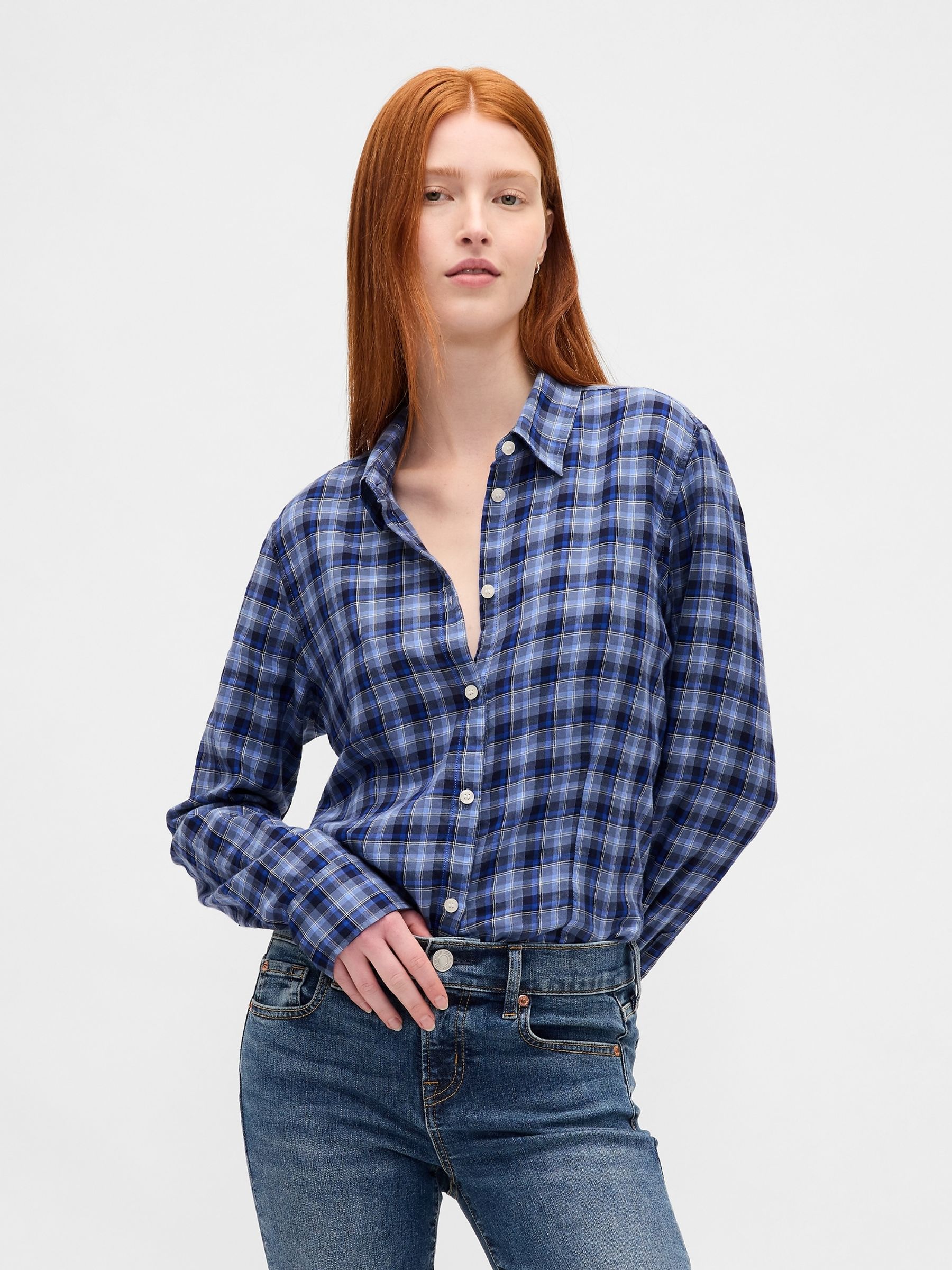Blue Fitted Check Shirt