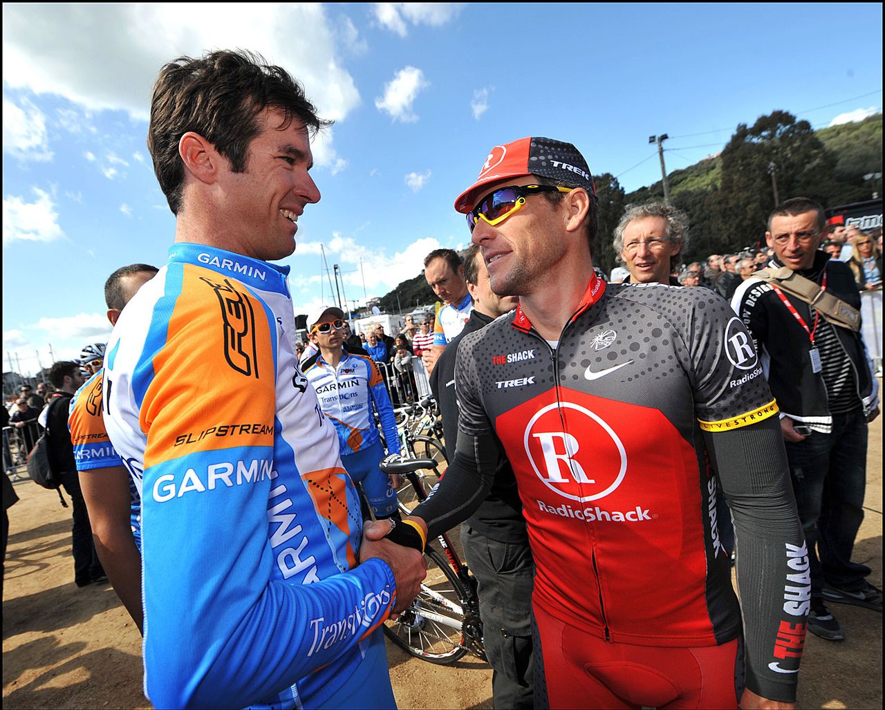 With Lance Armstrong at the start of Criterium International 2010