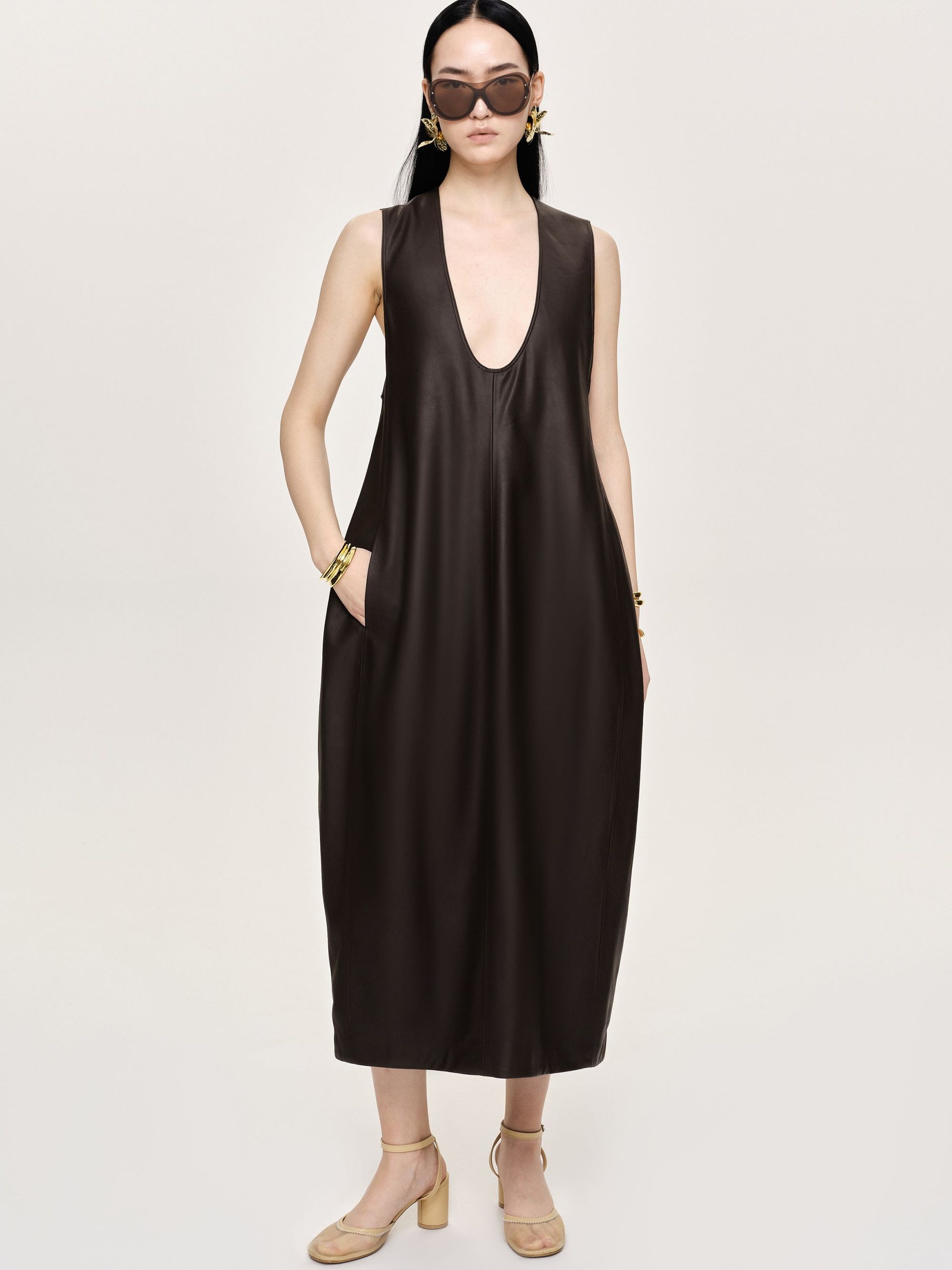 Adua Faux Leather Maxi Dress, Chocolate