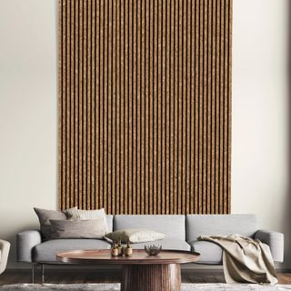 FN Acustico Cork veneer Acoustic panel in living room behind sofa