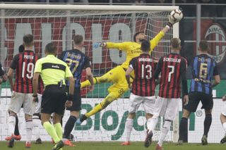 AC Milan goalkeeper Gianluigi Donnarumma was kept busy at the San Siro