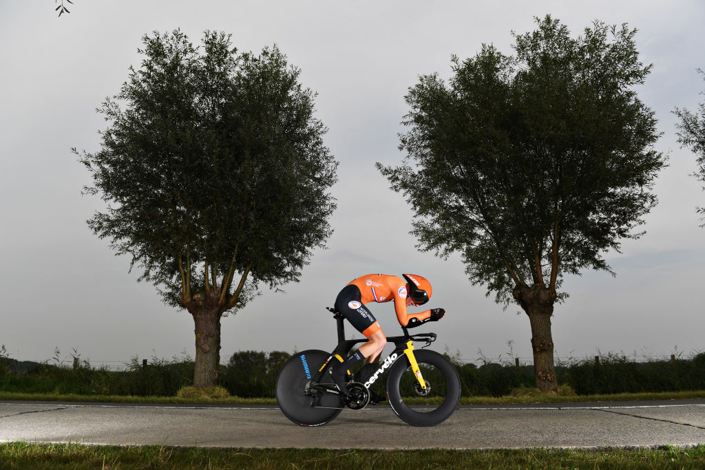 BRUGES BELGIUM SEPTEMBER 19 Jos Van Emden of The Netherlands sprints during the 94th UCI Road World Championships 2021 Men Elite ITT a 433km Individual Time Trial race from KnokkeHeist to Bruges flanders2021 ITT on September 19 2021 in Bruges Belgium Photo by Tim de WaeleGetty Images