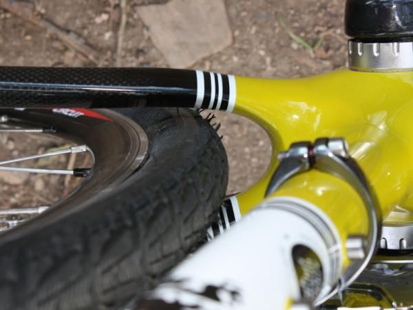 Mud clearance on the sides of the tire is a bit tight but there's ample room behind the bottom bracket shell for muck to pass through.