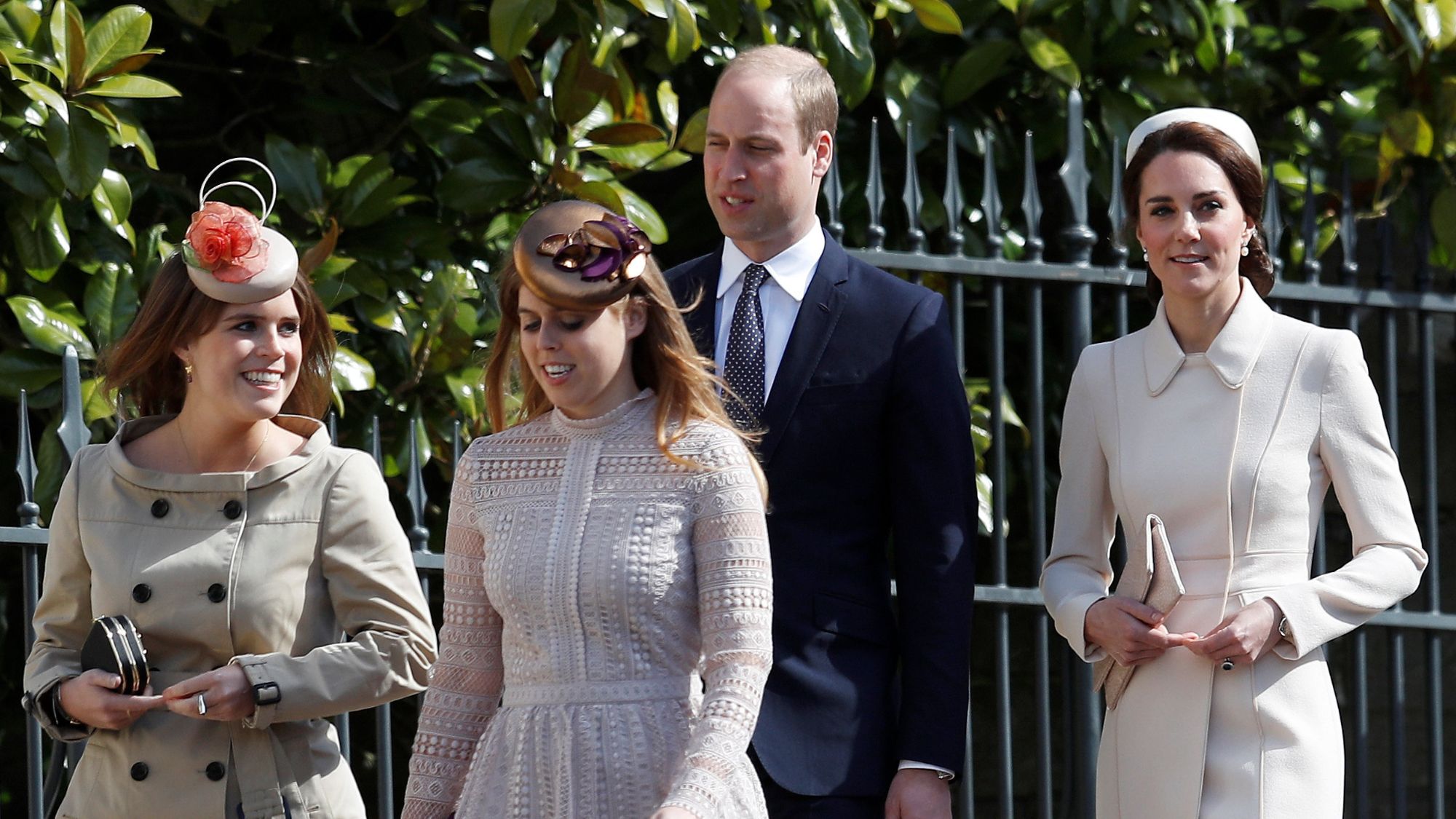 Princess Eugenie, Princess Beatrice, Prince William and Princess Kate attend an Easter Day service in 2017