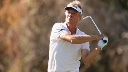 Bernhard Langer of Germany plays a tee shot on the second hole during the final round of the Charles Schwab Cup Championship 