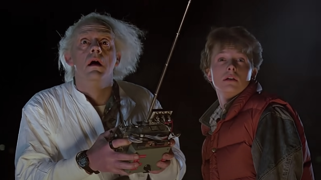 Christopher Lloyd as Doc Brown and Michael J. Fox as Marty McFly in Back to the Future