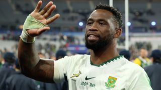 Siya Kolisi of South Africa acknowledges the fans as he celebrates victory after making his 100th Cap Appearance for South Africa during the Autumn Nations Series 2025 match between France and South Africa at Stade de France on November 08, 2025 in Paris, France.