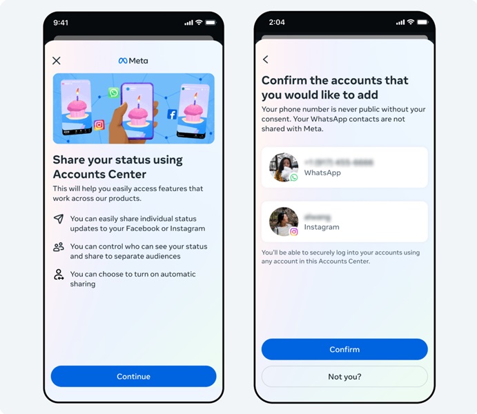 Meta users will soon have the option to add their WhatsApp number (account) to the Account Center.