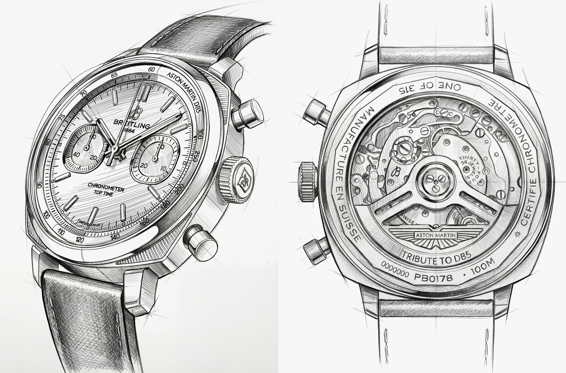 Sketches of the Aston Martin DB5 Top Time Tribute
