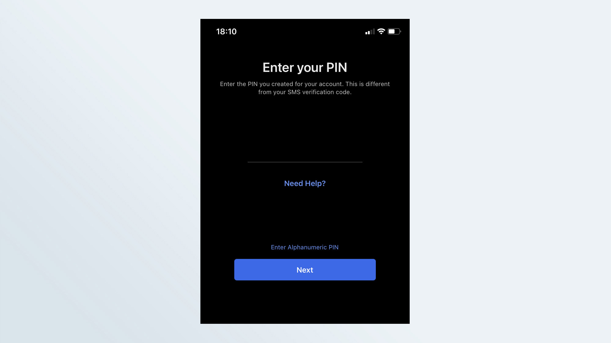 A screenshot of the PIN creation page in the Signal iOS app.