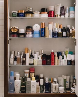 Shelves full of skincare products