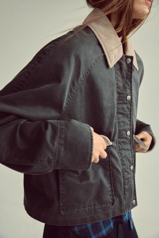 Waxed Puffer Jacket With Corduroy Collar