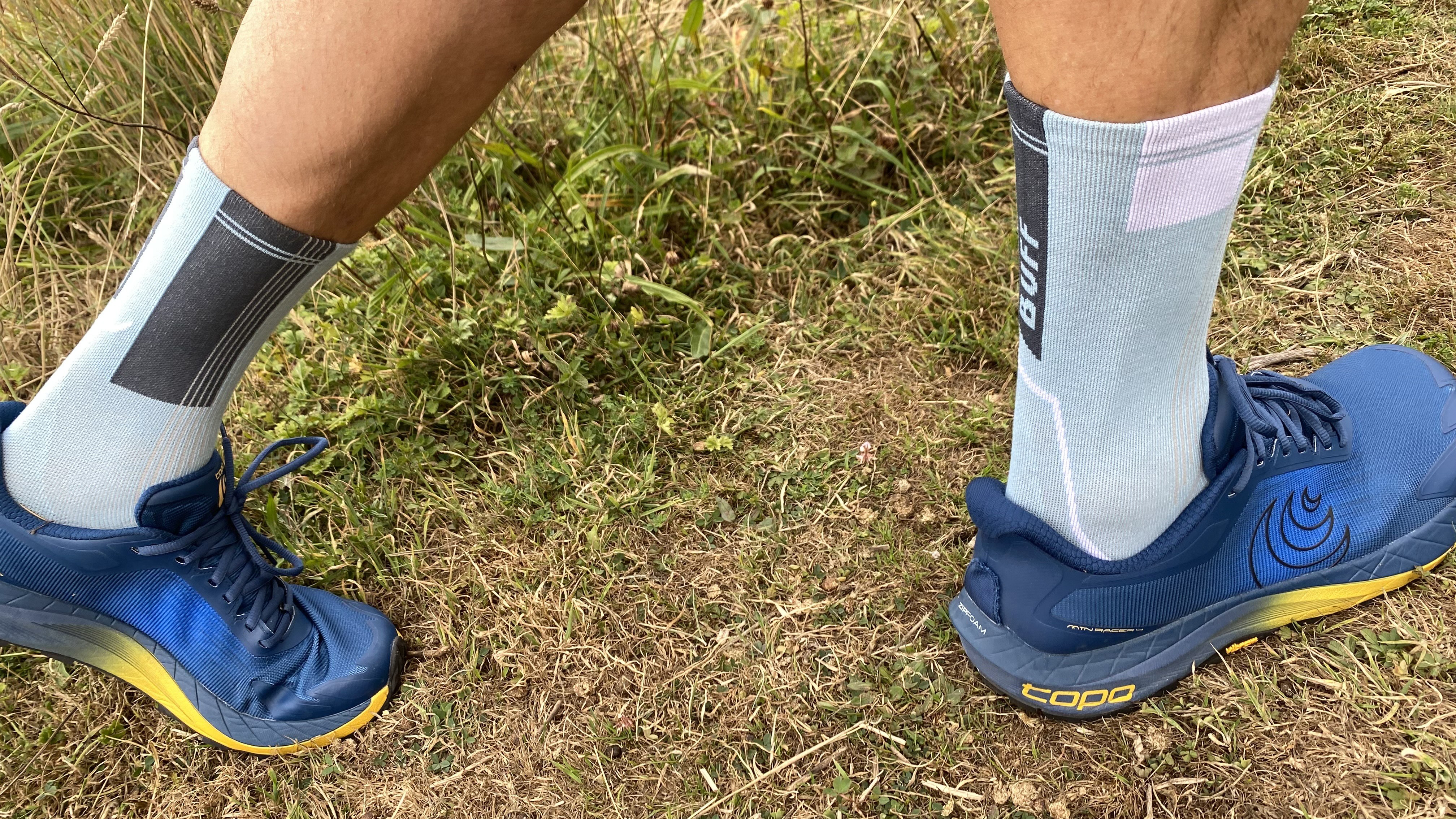 Close up of runner wearing the new Buff CoolNet Crew running socks