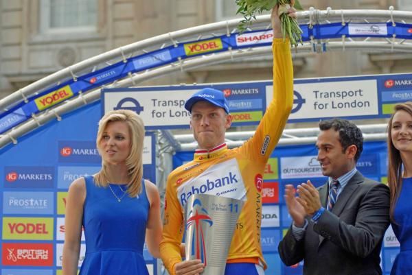 Lars Boom (Rabobank) on the podium to become the first Dutch winner of the Tour of Britain.