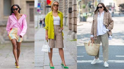 three women showing how to style oversized shirts