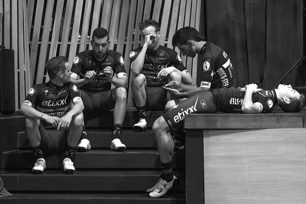 The riders relax