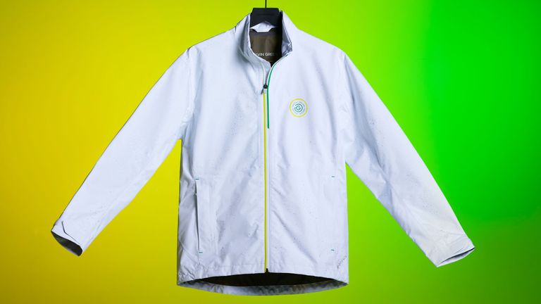 Galvin Green jacket pictured on a yellow and green background