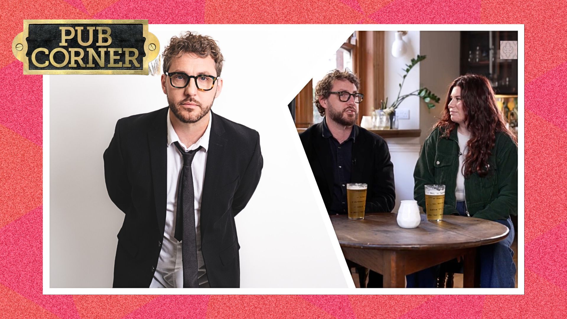 an image of seann walsh spliced with an image taken from the video interview which shows seann and the interviewer in the pub