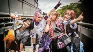 Hanabie posing backstage at Download