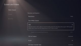 PS5 VRR video menu