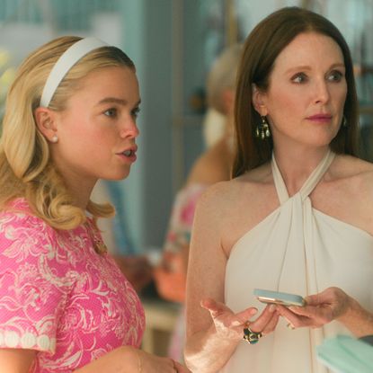 milly alcock as simone and julianne moore as kiki at a gala in sirens