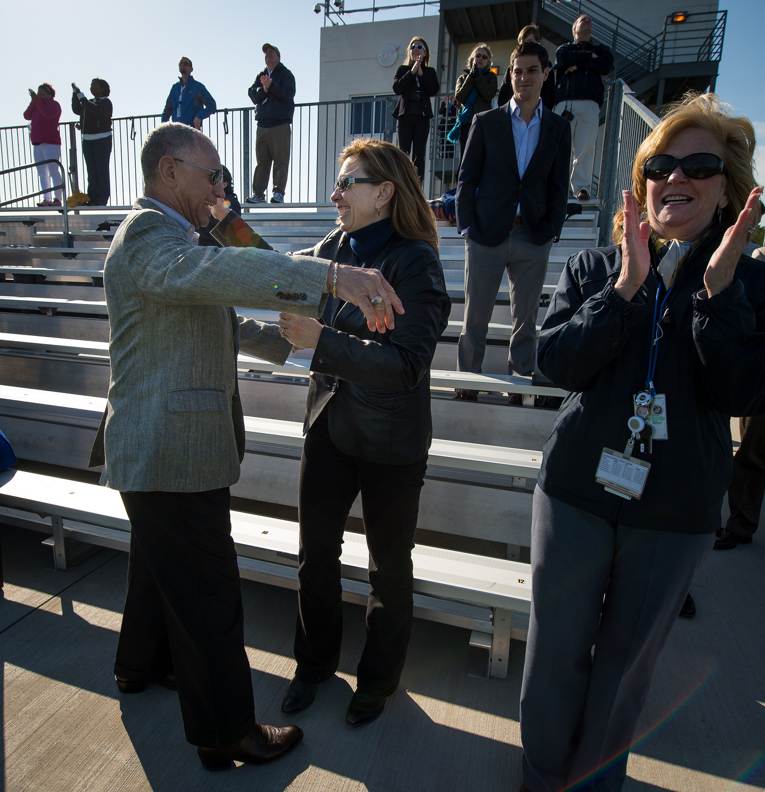 Bolden and Garver Celebrate After Antares Liftoff