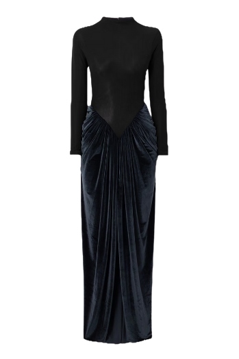 Maygel Coronel, Guernica Jersey and Gathered Velvet Maxi Dress