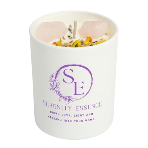 Serenity Essence Luxury Vanilla Crystal Candle &amp;ndash; Natural Vegan Soy Wax With Rose Quartz. Aromatherapy Self-Care Gift. Pet &amp;amp; Child Safe.