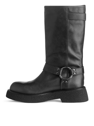 Leather Biker Boots - Black - Arket