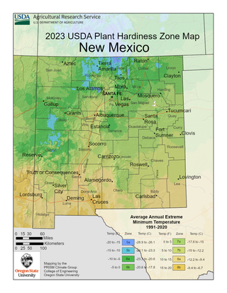 USDA Plant Hardiness Zone Map for New Mexico