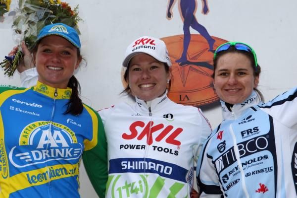 Chantal Blaak (AA Drink), Suzanne De Goede (Skil Argos), Megan Guarnier(Tibco) on the podium