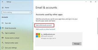 Add accounts used by other apps on Windows 10