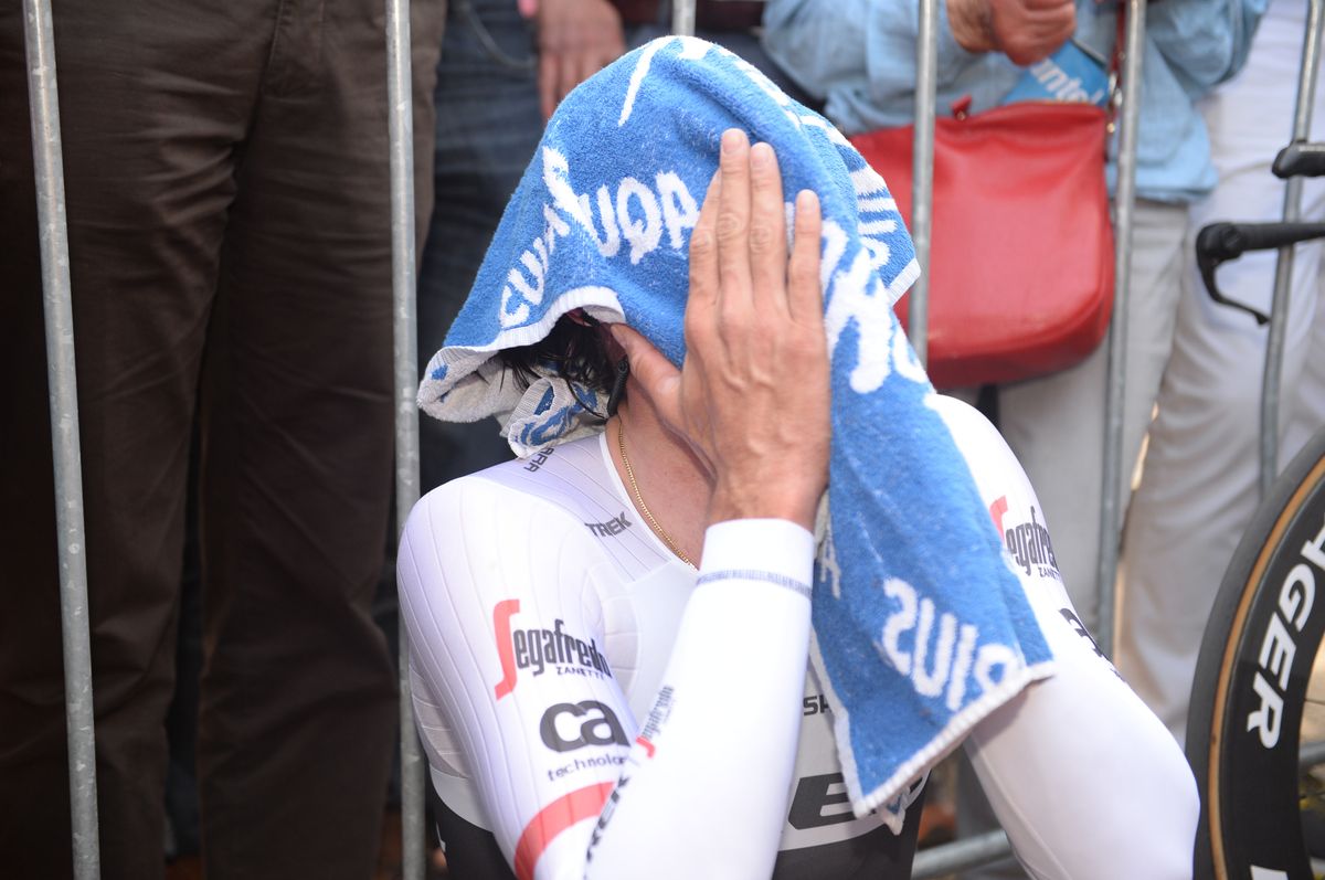 Fabian Cancellara took several minutes to recover from his 9.8km effort in Apeldoorn in 2016. The Swiss specialist could only manage 8th place in what was his final season