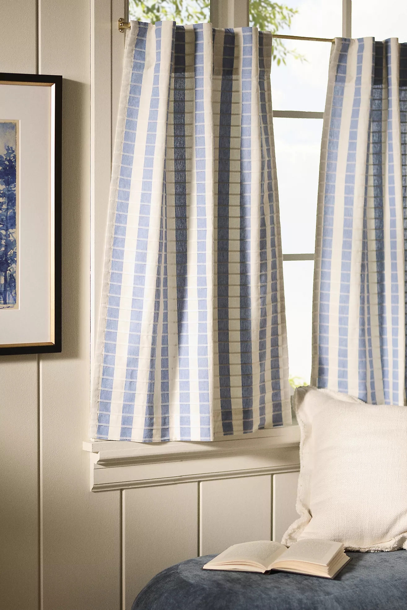 Cotton Woven Stripe Cafe Curtain, Set of 2