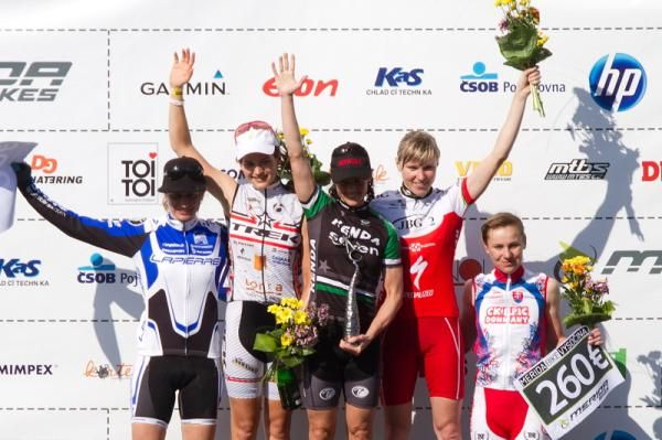 The women's overall podium at the Merida Bike Vysocina.