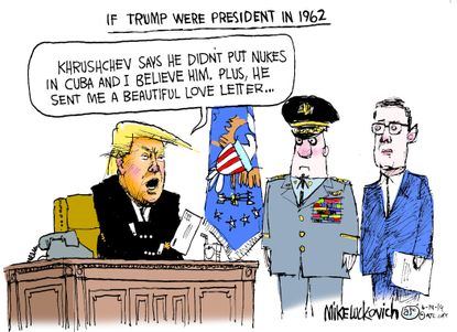 Political Cartoon U.S. Cuban Missile Crisis Trump Khrushchev
