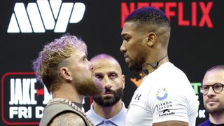 Jake Paul facing off with Anthony Joshua ahead of their heavyweight boxing bout live on Netflix.