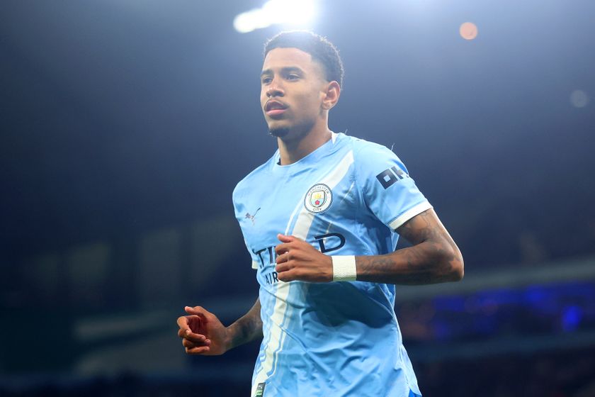 MANCHESTER, ENGLAND - NOVEMBER 25: Savinho of Manchester City looks on during the UEFA Champions League 2025/26 League Phase MD5 match between Manchester City and Bayer 04 Leverkusen at City of Manchester Stadium on November 25, 2025 in Manchester, England. (Photo by Chris Brunskill/Fantasista/Getty Images)