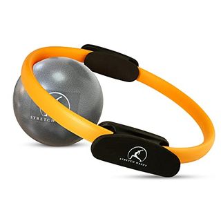 Stretch Happy Pilates Ring and Ball Equipment - W. Free Guide, Yoga Fitness Magic Circle, Resistance Workout, Muscle Toner, Pelvic Floor Exerciser, Abs & Thigh Strengthener at Home, Stomach Trainer