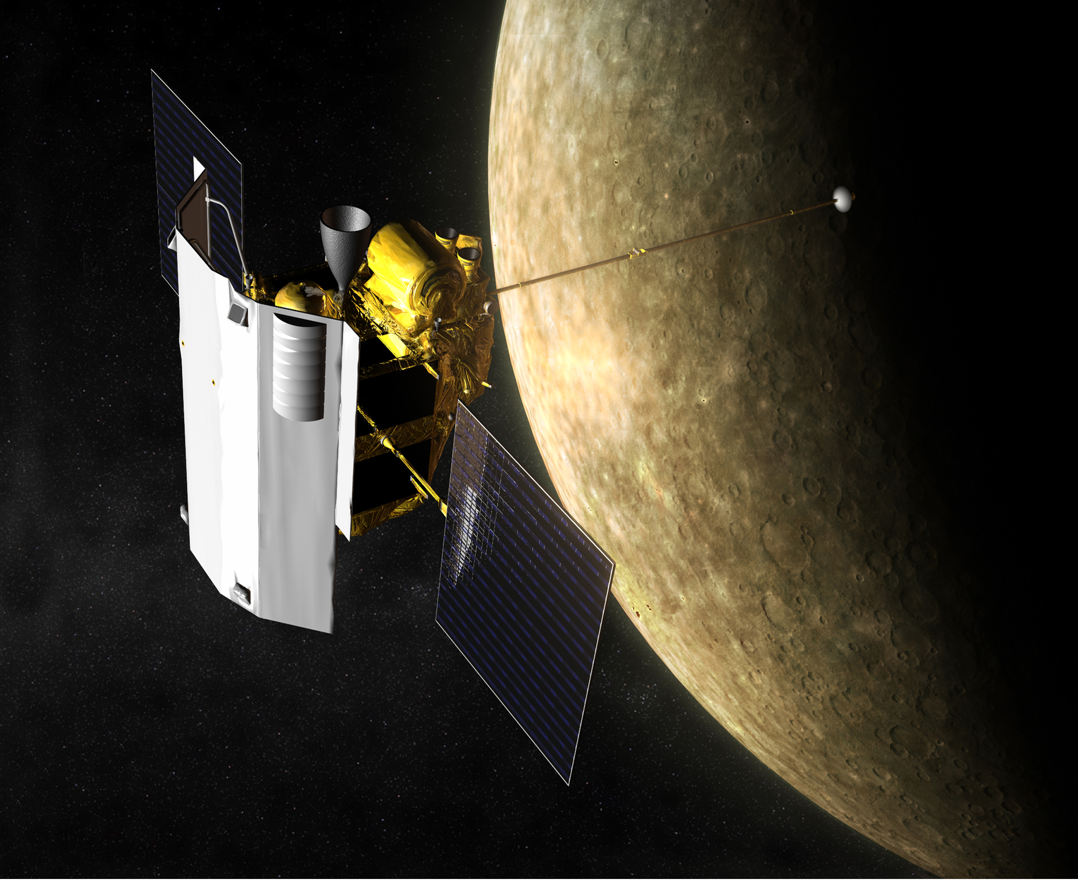 NASA&#039;s MESSENGER spacecraft, shown here in an illustration, will crash into Mercury on April 30, ending its 11-year mission to the planet.