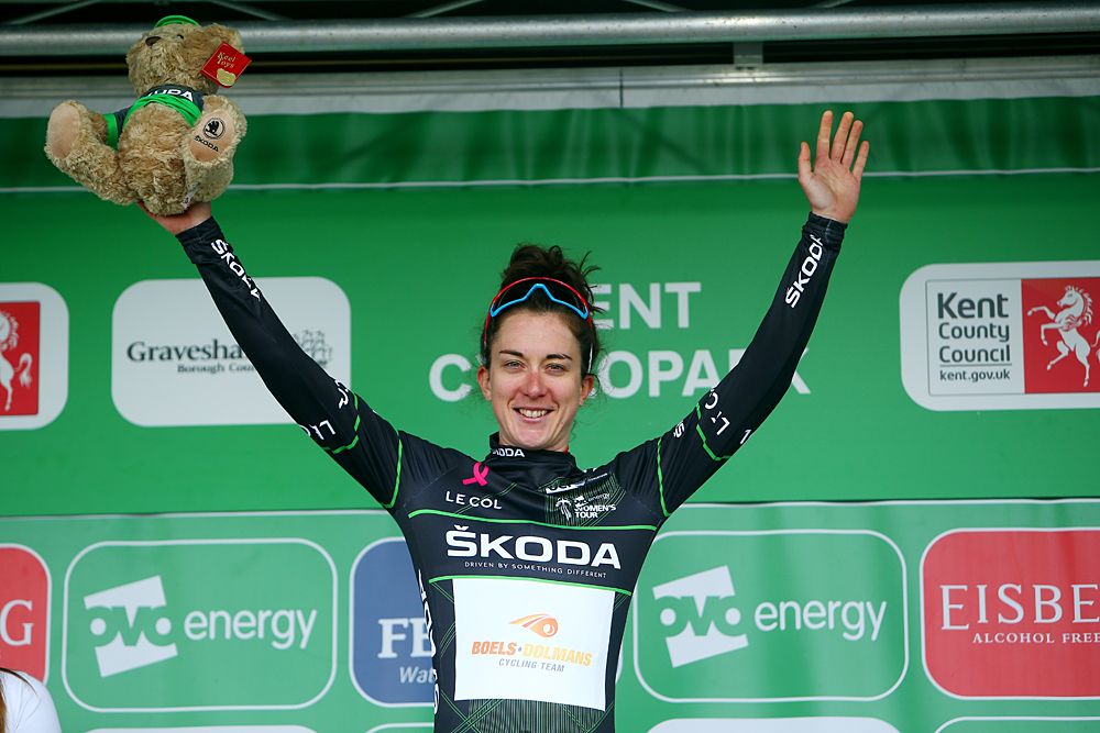 Christine Majerus (Boels-Dolmans) in the mountains jersey after stage 2 at OVO Energy Women's Tour